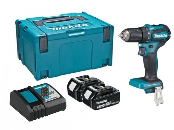 Makita DDF483RTJ akumuliatorinis suktuvas-gręžtuvas su bešepėteliniu varikliu 18V 2x5,0Ah