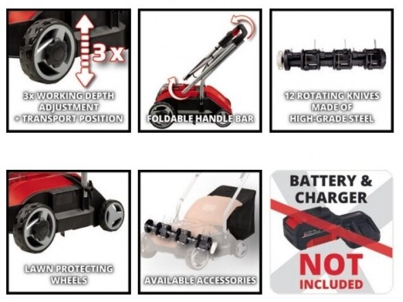 Akumuliatorinis skarifikatorius / aeratorius Einhell GC-SC 18/28 Li-Solo, be akumuliatoriaus ir pakrovėjo 1