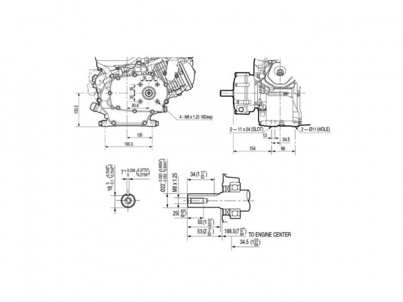 Benzininis variklis HONDA GX270 su reduktoriumi, be kuro bako, 6.3 kW, 22 mm velenas 3