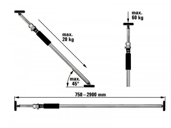 Bessey ST250 teleskopinė montavimo atrama, darbinis diapazonas 1450-2500 mm, maksimali apkrova 60 kg 7