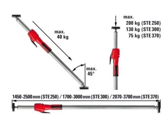 Bessey STE90 teleskopinė atrama, spaudimo ilgis 575-910 mm, maksimali apkrova 350 kg 7