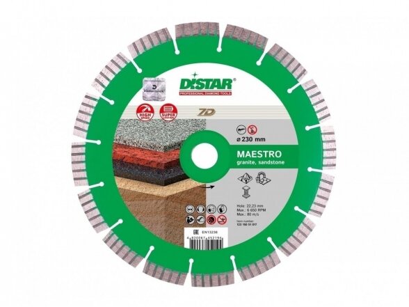 Deimantinis diskas granitui su turbo segmentu Distar Maestro 230mm