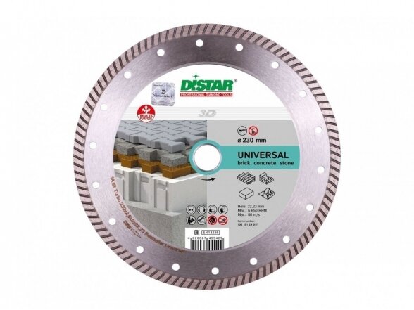 Deimantinis universalus diskas sausam pjovimui Distar Universal Bestseller Turbo 125mm