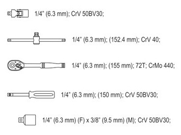 Galvučių su terkšle rinkinys 1/4", 56 vnt. 5