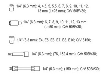 Galvučių su terkšle rinkinys 1/4", 56 vnt. 4