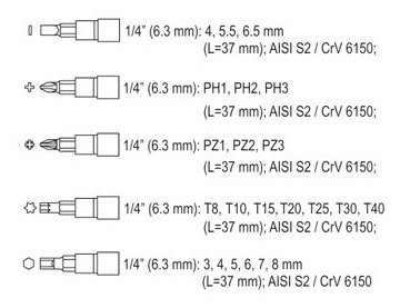 Galvučių su terkšle rinkinys 1/4", 56 vnt. 6