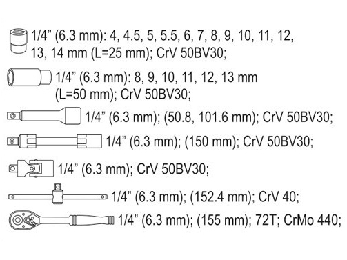 Galvučių su terkšle rinkinys 1/4", 42 vnt. 4