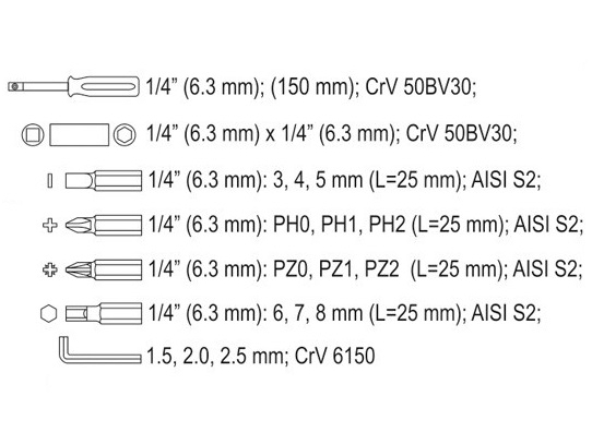 Galvučių su terkšle rinkinys 1/4", 42 vnt. 5