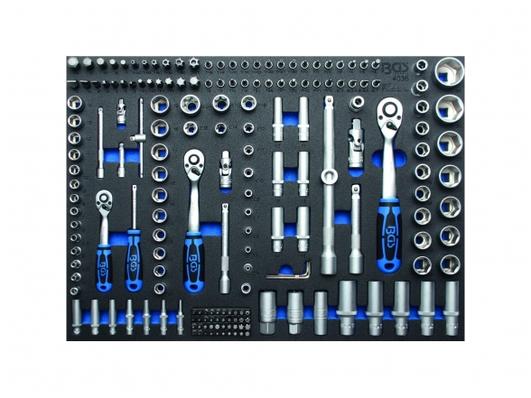 Galvučių ir raktų rinkinys 1/4"+3/8"+1/2", 192vnt., su padėklu į spintelę