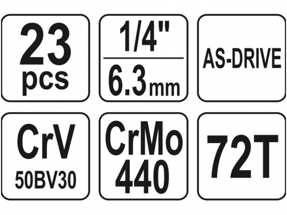 Galvučių su terkšle rinkinys 1/4", 23 vnt. 4