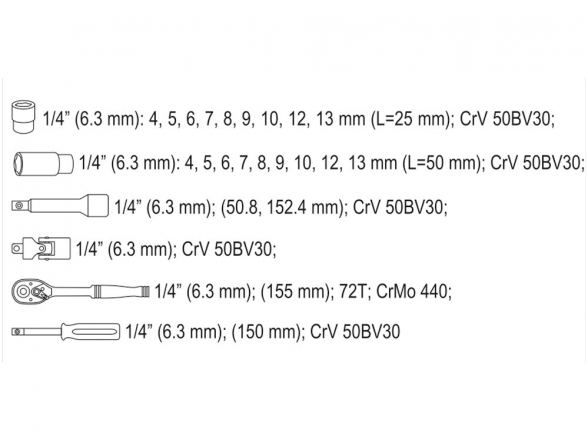 Galvučių su terkšle rinkinys 1/4", 23 vnt. 5