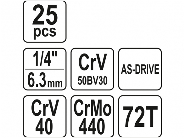 Galvučių su terkšle rinkinys 1/4", 25 vnt. 4