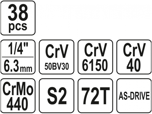 Galvučių su terkšle rinkinys 1/4", 38 vnt. 3