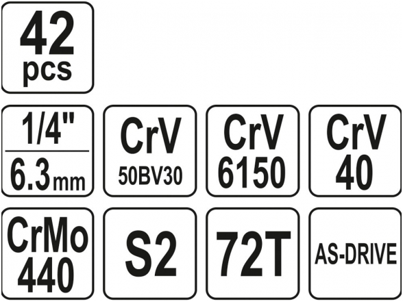 Galvučių su terkšle rinkinys 1/4", 42 vnt. 3