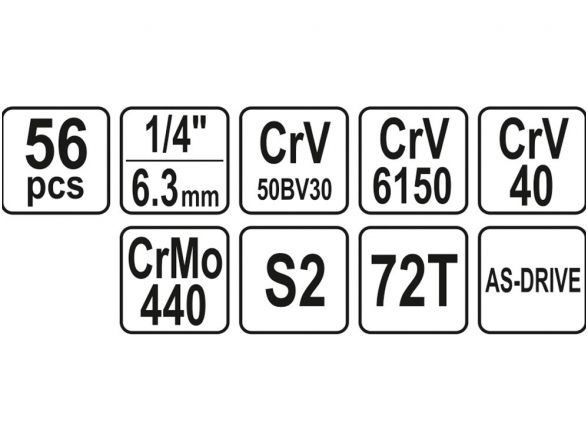 Galvučių su terkšle rinkinys 1/4", 56 vnt. 3