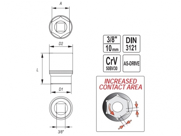 Galvutė 3/8", 6-19 mm 1