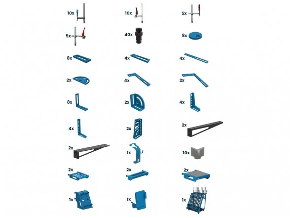 GPPH priedų rinkinys Nr. 1 suvirinimo stalui, komplekte 146 priedai