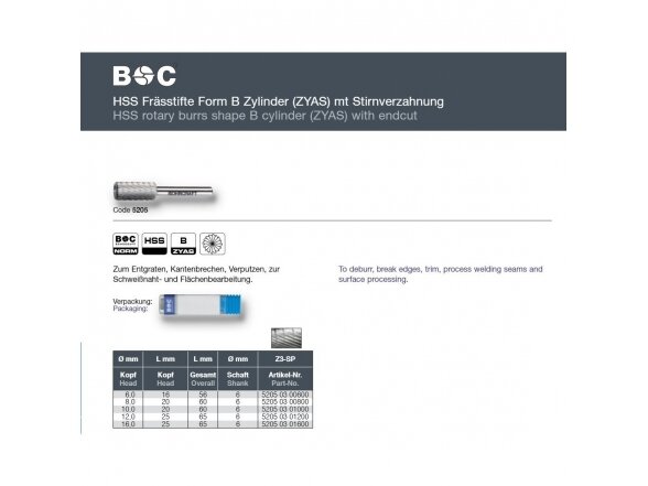 HSS freza cilindrinės B formos BOHRCRAFT (Ø 10 mm) 1