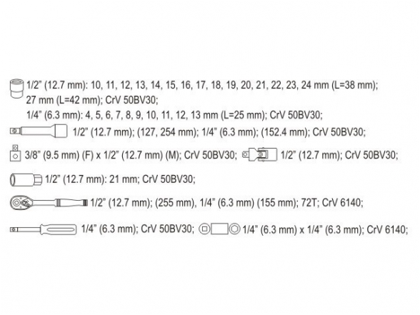 Įrankių rinkinys 1/2"+1/4", 72vnt. 3