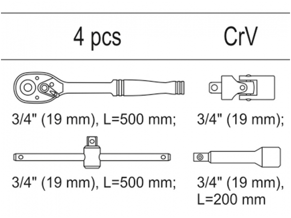 Įrankių rinkinys į vežimėlius, 3/4" galvutėms 1