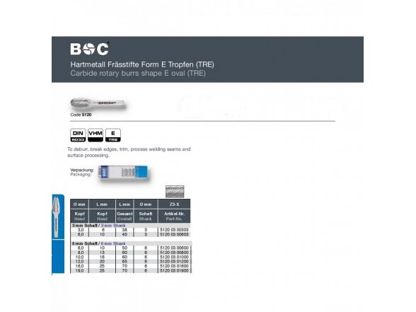 Kietmetalio freza ovalo E formos BOHRCRAFT (Ø 6 mm) 2