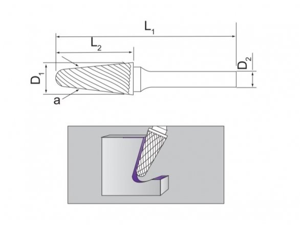 Kūginė suapvalinta freza, L forma 1
