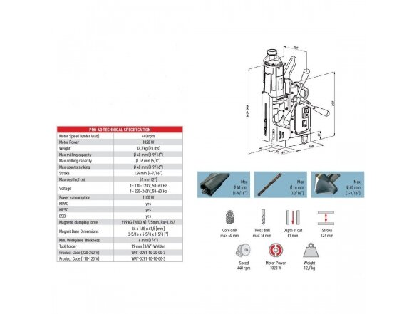 Magnetinės gręžimo staklės PRO 40 /230V Promotech 3