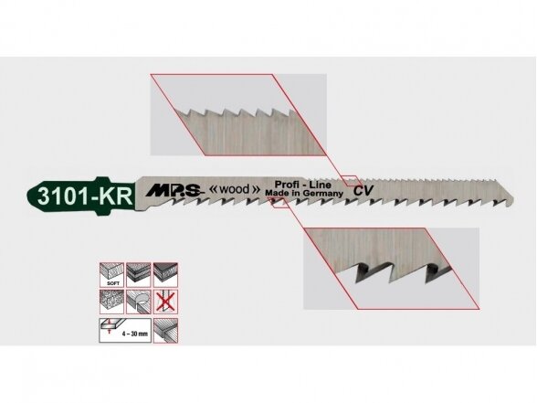 Pjūklelis medienai MPS 3101-KR, 100 mm, 10-18 TPI, 2 vnt., smulkus ir labai švarus pjovimas