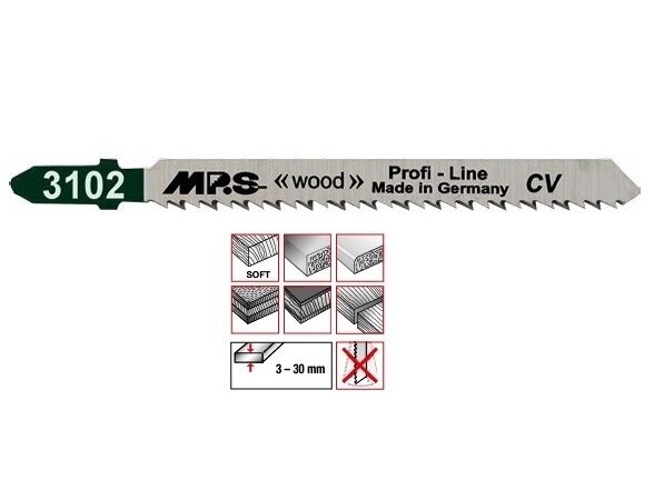 Pjūklelis medienai MPS 3102, 100 mm, 10 TPI, 2 vnt., tiesus ir labai švarus pjovimas