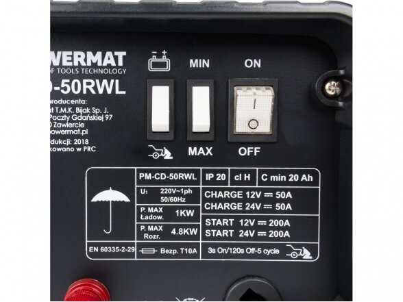 Powermat PM-CD-50RWL akumuliatorių įkroviklis su paleidimo funkcija, 12/24V 4