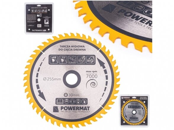 Powermat TDD-255x30x48Z medienos pjovimo diskas 255x30 mm, 48 dantys