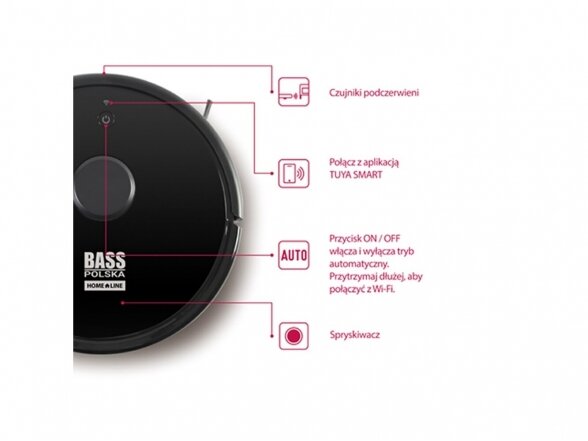 Robotas dulkių siurblys Bass Polska su šluoste, kamera ir Hepa filtru + programėlė TUYA SMART. Įveikia iki 2 cm aukščio kliūtis. 3