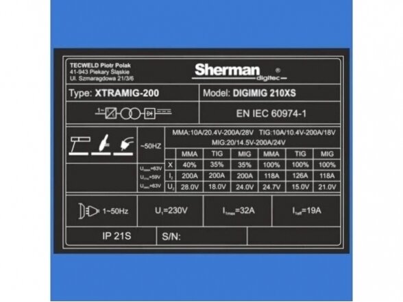 Sherman Digimig 210XS sinerginis suvirinimo aparatas, 200A, 230V - komplektacija Mini Factory 10