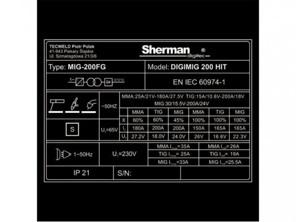 Sherman komplektas - suvirinimo pusautomatis DIGIMIG 200 HIT, 200A, 230V 10