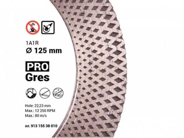 Šlifavimo / pjovimo diskas akmens masei ir keramikai Baumesser Pro Gres 125mm 3