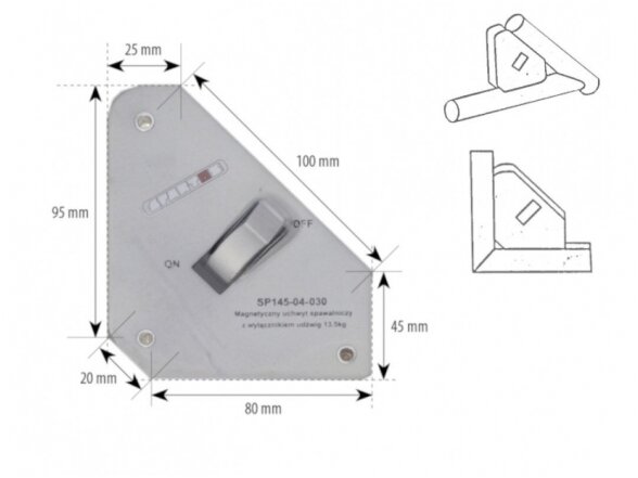 Spartus suvirinimo magnetas su išjungimu, apkrova 13,5kg