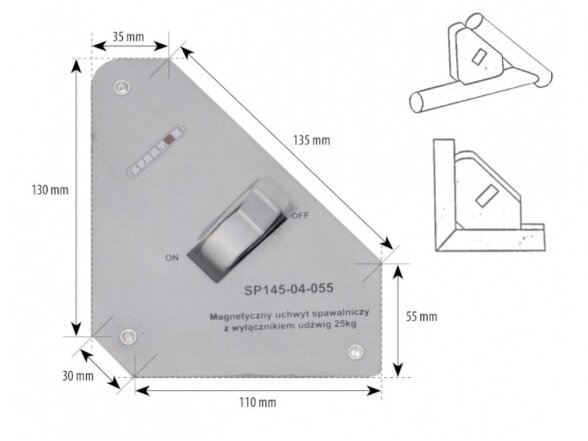 Spartus suvirinimo magnetas su išjungimu, apkrova 25kg