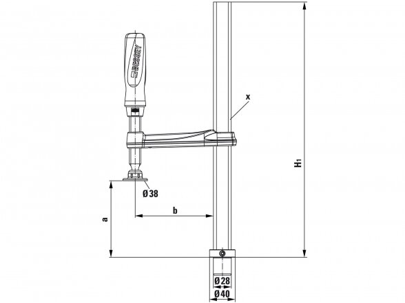 Suvirinimo stalo spaustuvas Bessey TW28-30-12-2K, tvirtinimo skersmuo 28 mm, su medine rankena 1