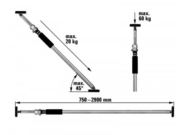 Bessey ST125 teleskopinė montavimo atrama, darbinis diapazonas 750-1250 mm, maksimali apkrova 60 kg 7